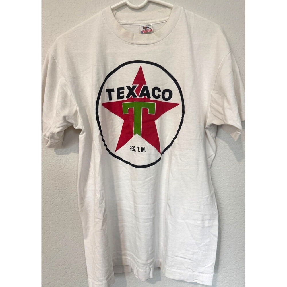 Vintage 80s 90s Texaco Gas Oil White‎ T Shirt  USA Single Stitch FOL Tag Large